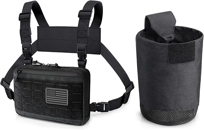 WYNEX Tactical Chest Rig Bag of Laser Cut Design with Tactical Dump Pouch Molle Chest Pouch Utility Recon Kit Bag Tactical Chest Pack Bag Tactical Mag Recovery Dump Pouch with Cord-Adjustable Collar