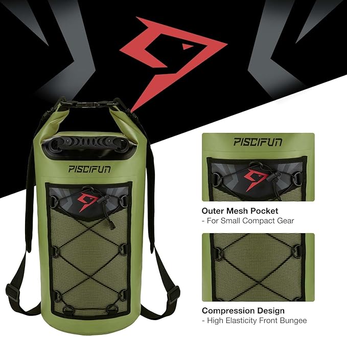 Piscifun Dry Bag Waterproof Floating Backpack 10L/20L/30L/40L with Waterproof Phone Case for Boating Kayaking Fishing
