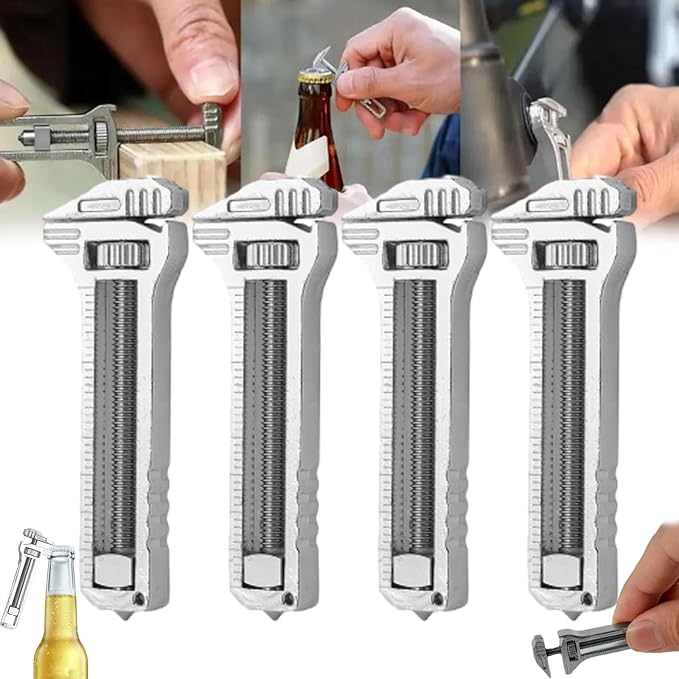 Compact Titanium Multitool Portable Mini Multitool Wrench Multifunctional Adjustable Wrench Alloy Tool Bottle Opener Keychain For Travel Hiking Fishing (4pcs)