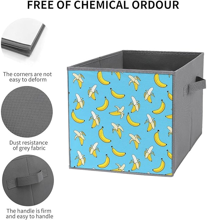 Foldable Storage Bins with Handles Cute Banana Sturdy Collapsible Cube Box for Organizing Blankets Towels Toys Ideal for Home &amp Closet Use
