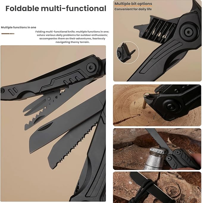 Multi Tool 10-in-1 Full-Size Lightweight EDC Camping Knives &amp Tools Tactical Gear Mens Gifts Ideas Gifts for Hunters Men who have Everything (4-Piece Set）