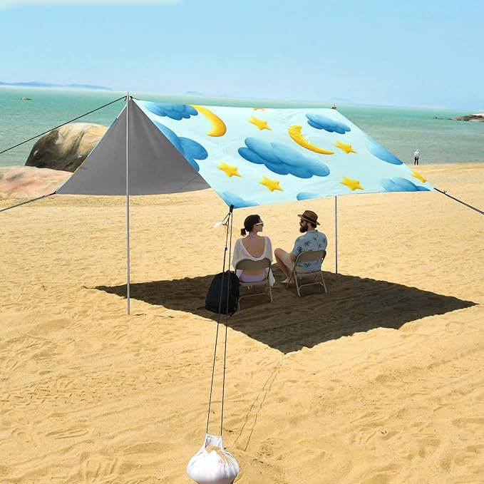 Beach Canopy with Windproof Ropes &amp Sandbags Beach Tent Sun Shade Sun Shelter for Camping Trips Fishing Backyard Fun or Picnics Cloud