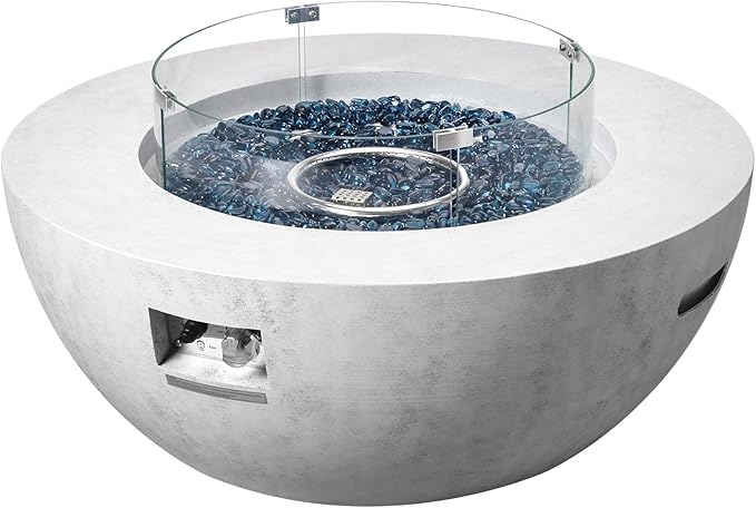 VEVOR Propane Fire Pit Outdoor Concrete Gas Fire Pit 39 in Tabletop with Lava Rocks LidRain CoverAdjust Flame Height Camping Firepit for Heating Lighting 50000 BTU