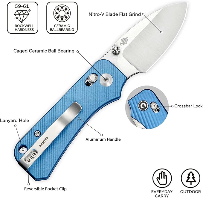 CIVIVI Small Pocket Knife for EDC Baby Banter 2 Crossbar Lock folding Knife with 2.34 Nitro-V Blade Aluminum Handle Titanium Thumb Stud Opener C23074-1