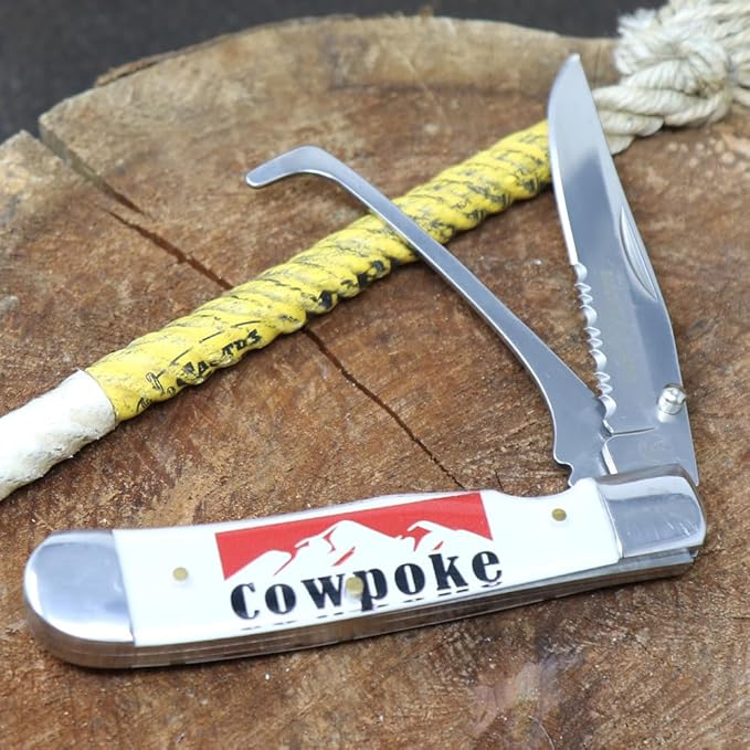 WHISKEY BENT HAT CO. Trapper Folding Pocket Knife with Hoofpick 4.125 Closed Length 440C Stainless Steel Blades (Cowpoke)