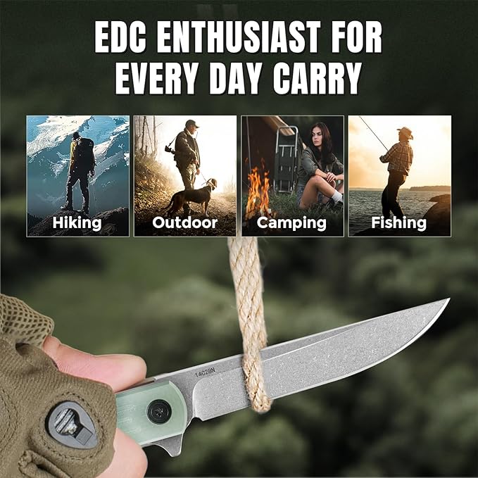 Folding Pocket Knife 3.19” 14C28N Steel Blade G10 Handle Praxis Small Flipper Liner Lock EDC Folding Knife Sharp Survival Camping Hiking Hunting Tactical Knives for Men (Translucent Green)