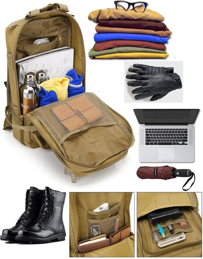 Tactical Backpack 55L with Built-up 3 MOLLE Bags Rucksacks for Travelling