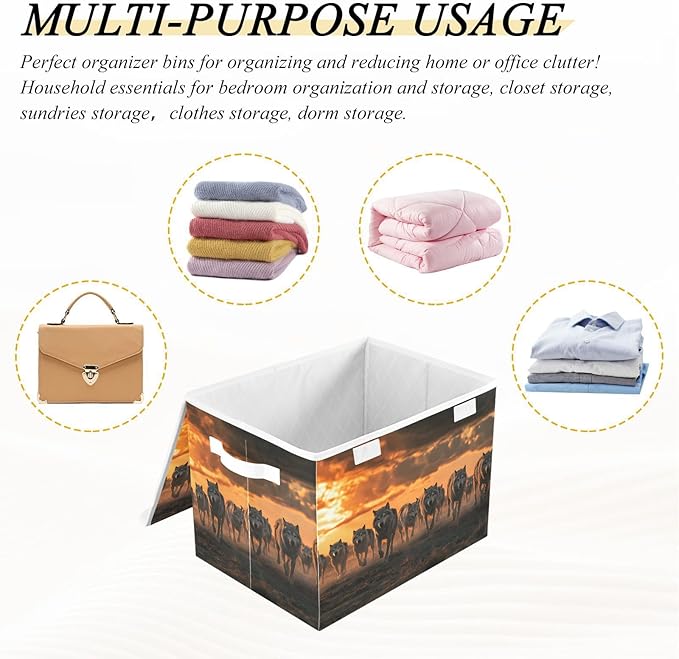 Storage Cube with Lid Wolf Pack Plain Print 16.5×12.6×11.8 IN Collapsible Large Capacity Foldable Storage Basket Bin Organizer