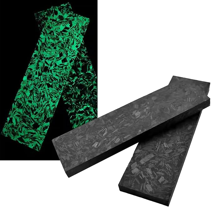 Blank Material For Resin Knife Handle 2pcs Luminous Green Carbon Fiber Board with Marble Texture(135x40x5mm)