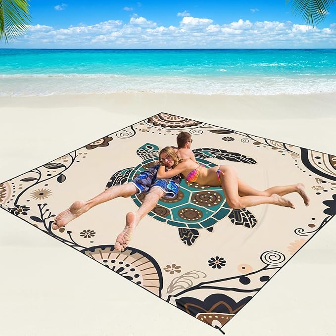 Beach Blanket Waterproof Sandproof Beach Mat 79 X 83/10'x9'for 2-8 Adults Quick Drying Outdoor Picnic Mat Beach Accessories for Travel Camping Hiking