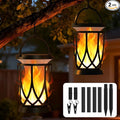 Solar Lanterns Outdoor Waterproof 2 Pack Flickering Solar Flame Lights Upgraded Hanging Flame Lantern Pathway Torch Light Table Lamp Auto On/ Off Porch Yard Gifts(2 Lighting Modes)