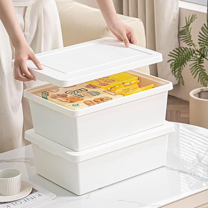 Yishyfier 15 Quart Stackable Plastic Storage Bins with LidsStorage Container for Organizing Storage Boxeswith Handle for Shelves Cube Storage Bin for CraftSnacks (white2L)