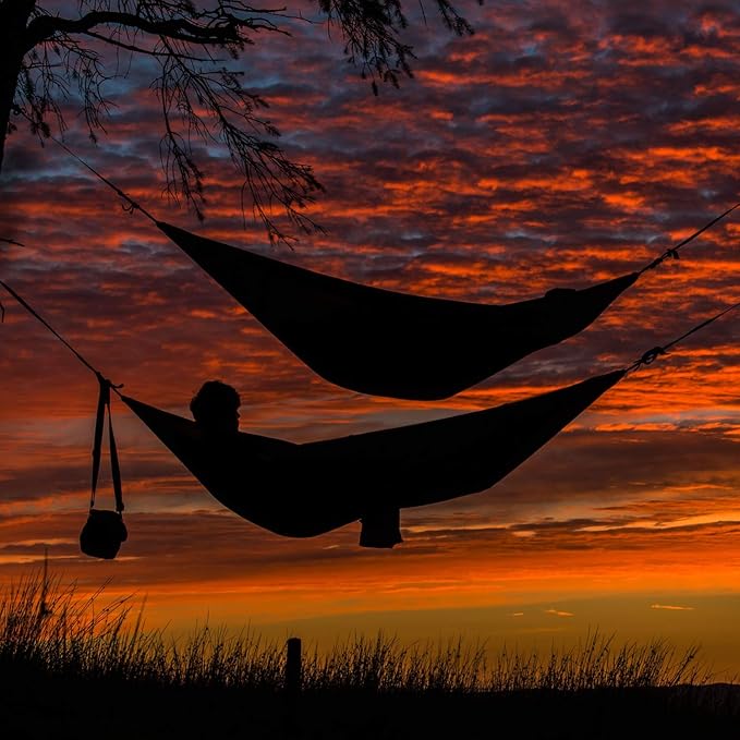 Double Camping Hammock Portable Indoor Outdoor Tree Hammock with 2 Hanging StrapsLightweight Nylon Parachute Hammocks for Backpacking Travel(Sky blue/Grey)