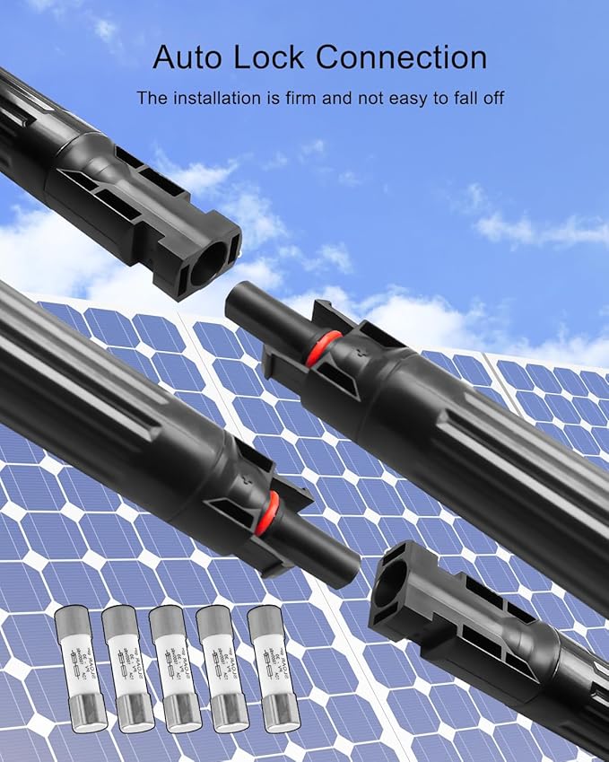 5 Pcs 10A Solar Fuse Holder Inline with Male and Female Connector for Solar Panel and Solar Controller IP68 Waterproof Solar Fuse Connector with 10 Fuse