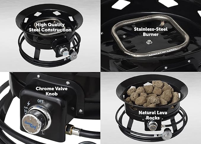 Flame King Smokeless Propane Fire Pit 19-inch Portable Firebowl 58K BTU with Self Igniter Cover &amp Carry Straps for RV Camping &amp Outdoor Living