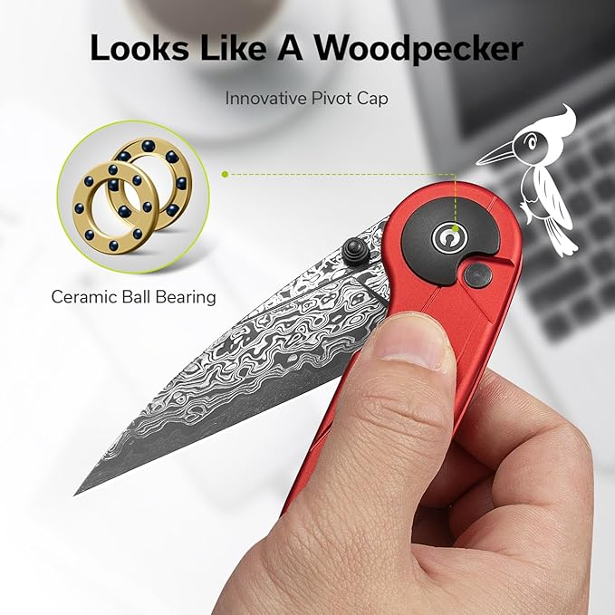 CIVIVI Starflare Pocket Knife for Men Women Button Lock Folding Knife with 3.3 Damascus Blade Milled Aluminum Handle Cool Knife for Everyday Carry C23052-DS1