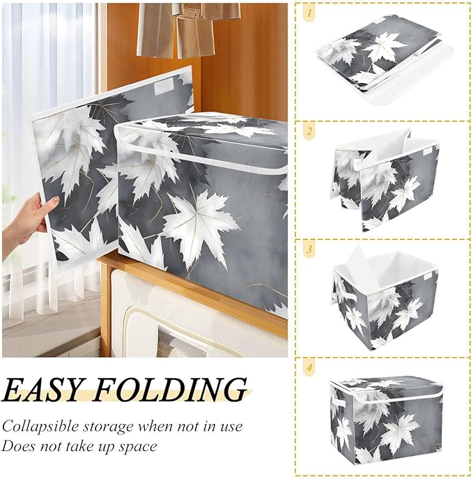 AIXIWAWA Lidded Storage Cube (White Maples) Fabric Foldable Closet Bins with Flip Lid and Handles Organizer Basket Container 16.5 x 12.6 x 11.8 IN
