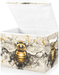 Bee Flower Gold Large Storage Bins with Lid Foldable Storage Cubes Fabric Closet Organizer Containers Box Baskets with Flip-Top Lid for Home Office 16.5” x 12.6” x 11.8”