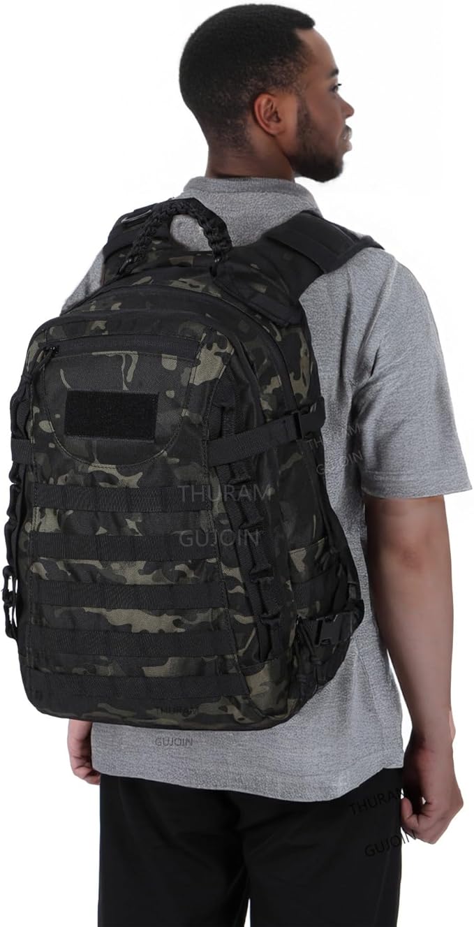 38L Nylon Waterproof Trekking Fishing Hunting Bag Backpack Outdoor Military Rucksacks Tactical Sports Camping Hiking (Camo Black)