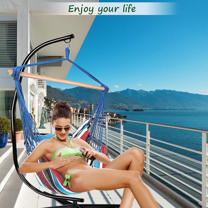 Hammock Chair Stand Hanging Hammock Chair Stand C Stand Outdoor Indoor Solid Steel Heavy Duty Stand Only Construction for Hanging Hammock Air Porch Swing Chair 330Lbs Capacity Black