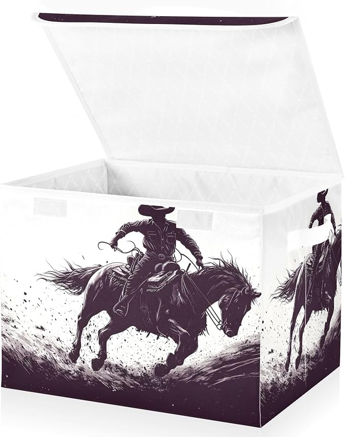 Storage Cube with Lid Cowboy Silhouettes Print 16.5×12.6×11.8 IN 1 Pack Collapsible Large Capacity Foldable Storage Basket Bin Organizer