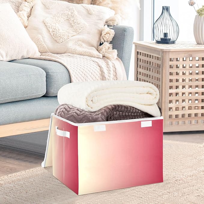 Red Gradient Storage Box with Lid Foldable Bedroom Storage Organizers and Storage for Home Studyroom Home Decor