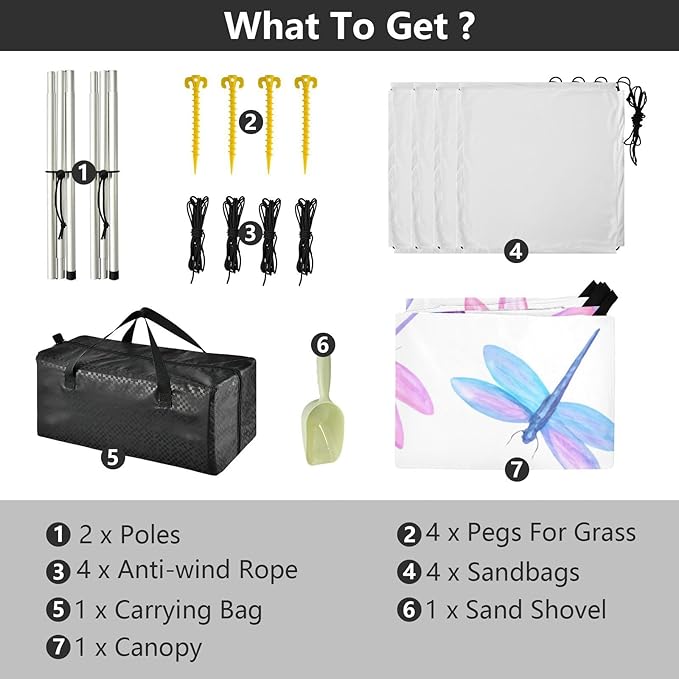Beach Canopy with Windproof Ropes &amp Sandbags Beach Tent Sun Shade Sun Shelter for Camping Trips Fishing Backyard Fun or Picnics Dragonflies
