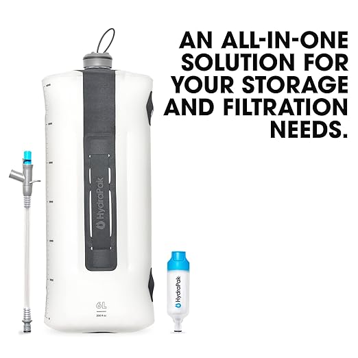 HydraPak Seeker+ - Collapsible Water Filtration &amp Storage (6L) - BPA &amp PVC Free Hydration Reservoir Bag Leak Proof Lightweight