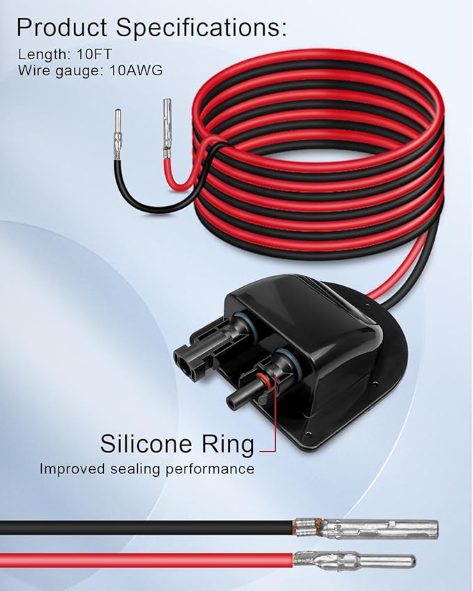 TIKSCIENCE Weatherproof Solar Cable Entry Gland Entry Housing Solar Junction Box Fit for RV Boat Camper Van Building Garage Shack with 10Ft 10AWG Solar Extension Cable Connector