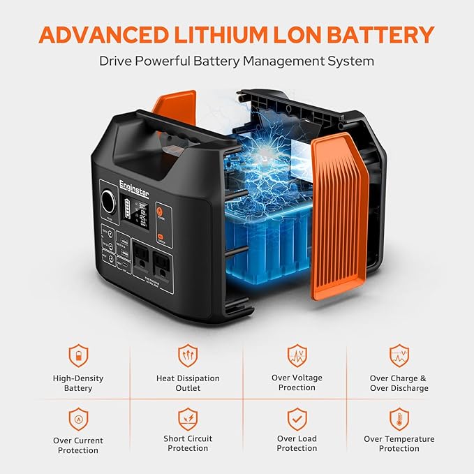 EnginStar Portable Power Station 300W 296Wh Battery Bank with 110V Pure Sine Wave AC Outlet for Outdoors Camping Hunting and Emergency 80000mAh Backup Battery Power Supply for CPAP