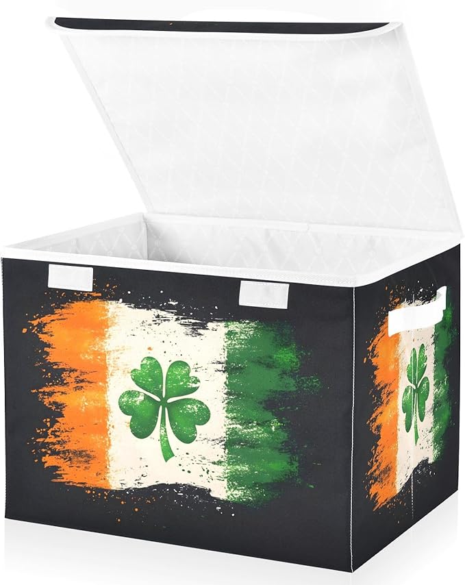 Clover Flag Fabric Storage Bins with Lids and HandleFoldable Storage Bins with LidsCloset Organizers for Clothes Storage Room Organization Office Storage Chest Organizer