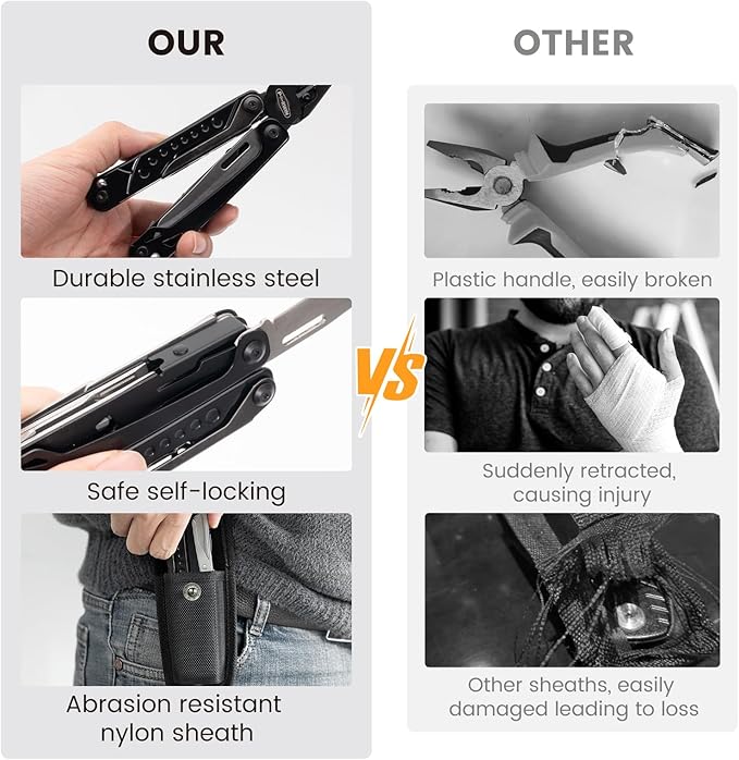 Multitool 20-in-1 Stainless Steel Multi Tools Pliers with Nylon Sheath Safe Locking Professional Multi-Tool for Survival Camping and Hunting Black