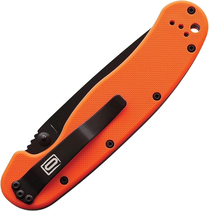 Ontario Knife Company Rat I Folding Pocket Knife Black Coated AUS-8 Stainless Steel Drop Point Blade Orange Nylon Handle Knife Everyday Carry Knife – ON8846OR