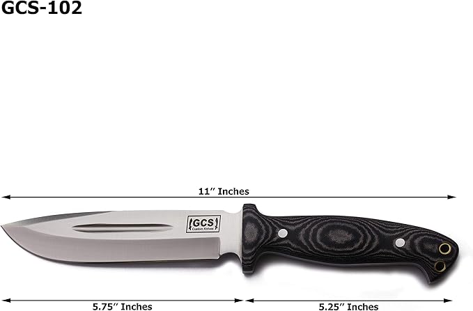 GCS Knives Handmade D2 Tool Steel Hunting Survival Knife with Micarta Handle Leather Sheath and Sharpening Stone - GCS102