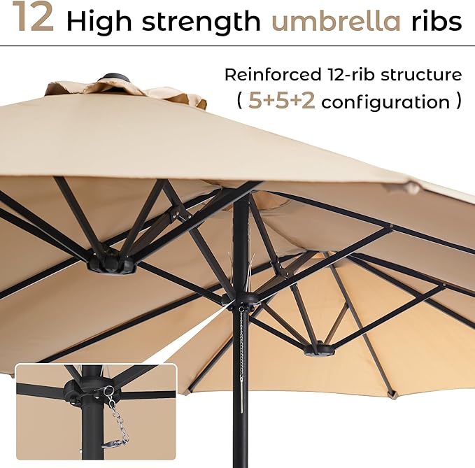 DomeShade 15ft Patio Umbrella with BaseLarge Outdoor Double-Sided Rectangle Umbrella with Crank Handle Market Umbrella for Poolside Garden Deck Backyard Beach Pools Beige