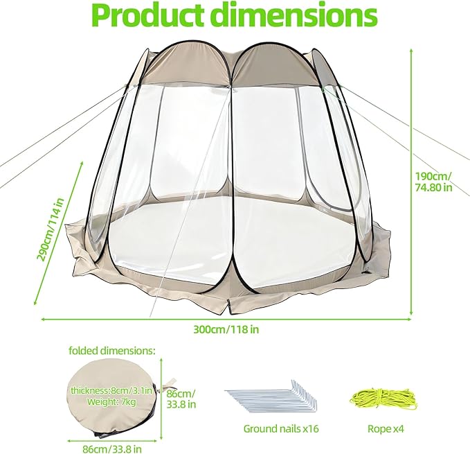 Pop Up Bubble Tent Sports Tent Pop Up Bubble Tents Weather Proof Garden Tents Large Outdoor Camping Shelter with Vent Window 8 Person Screen House for Parties Backyards Hiking Activities Khaki