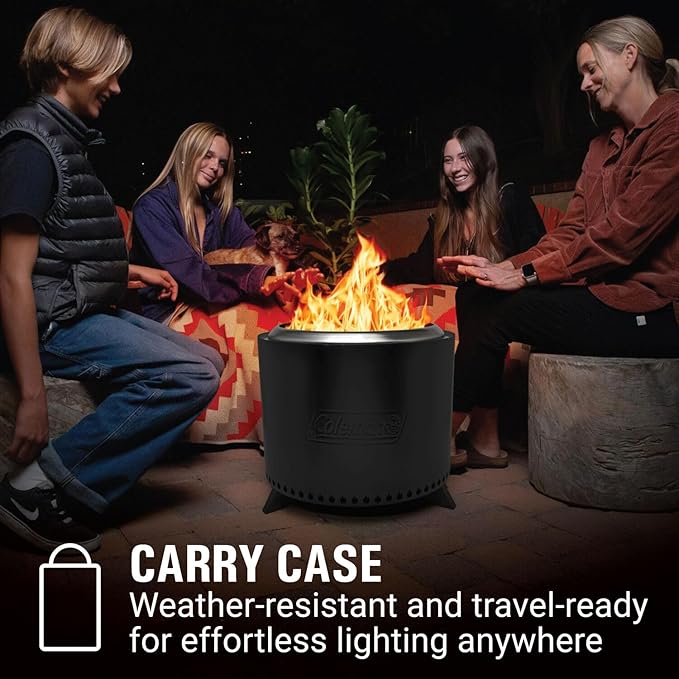 Coleman Cityscapes 20” Smokeless Fire Pit Large Round Wood Burning Fire Pit Outdoor Accessory for Backyard Deck Patio Black