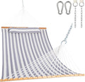 Lazy Daze Hammocks 12FT Quilted Fabric Double Hammock with Spreader Bars and Detachable Pillow 2 Person 450 lbs Capacity Gray White