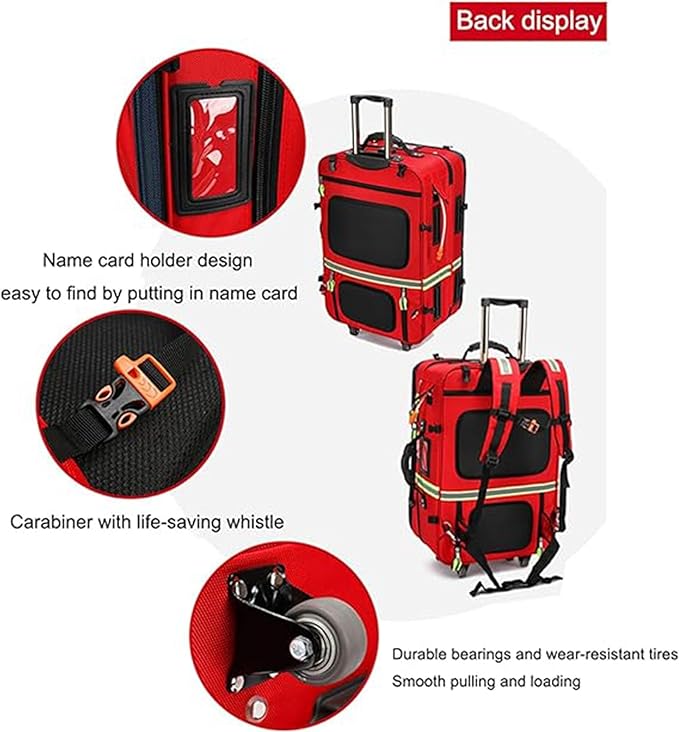 Emergency Backpack Empty First Responder Trauma Bag with Trolley &amp Wheels Large Capacity Oxford Cloth for EMT Paramedic Nurses Tactical Medics Home Care(A01With 3 pieces (empty bag))