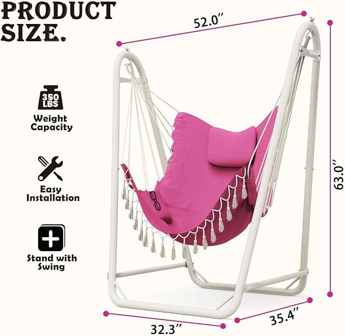 Hammock Chair with StandHeavy-Duty Hanging Chair with Stand for Indoor OutdoorSturdy Swing Chair Stand Max Load 350 pounds(Hammock Chair Included) (Pink)