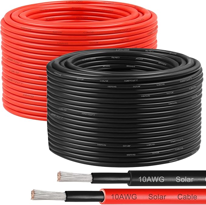 10AWG Solar Wire 6mm² 2 Pack 200FT Red &amp Black Solar Panel Cable 84 Strands Tinned Copper XLPE Insulated Outdoor Wire for PV Systems Inverter Battery RV Car Boat – Fire &amp UV Resistant