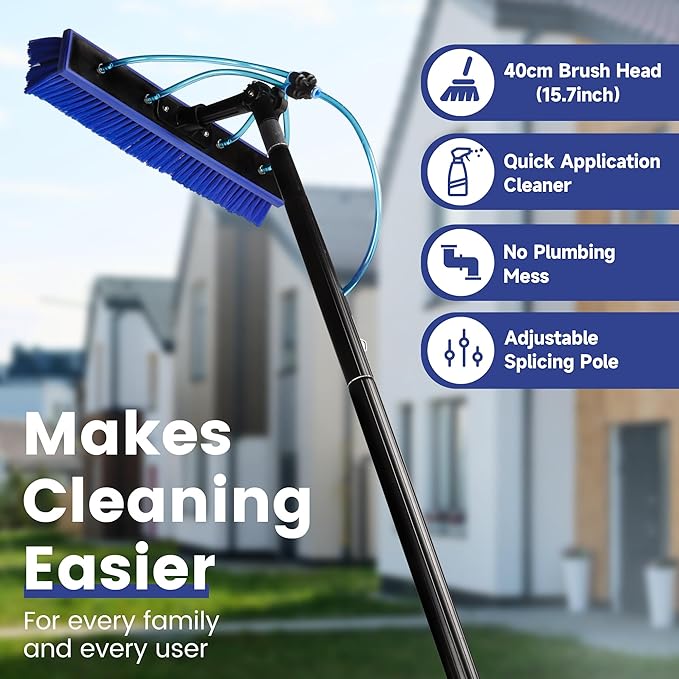 Water Fed Pole Kit 40 FT Length Adjustable Solar Panel Window Cleaning Brush and Pole 4-40ft Aluminium Pole Window Washing Kit for Cleaning Windows Solar Panels and Roof