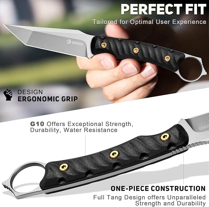 NedFoss PIONEER EDC Fixed Blade Knife with Sheath 3.4 14C28N Steel Hunting Knife with G10 Handle Camping Fixed Blade Small EDC Knives for Hiking Survival