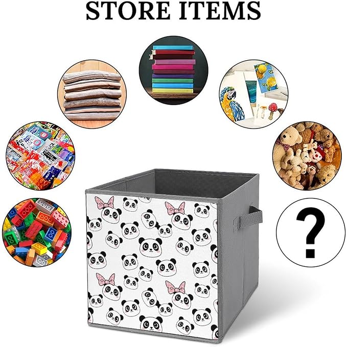 Collapsible Storage Cube with Handles Pandas Animal Space-Saving Foldable Organizer Bin for Bookshelf Cabinet Perfect for Small Apartments &amp Dorms