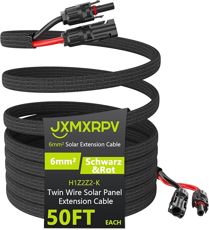 50Ft 10AWG Solar Cable Extension with Protection Cover Solar Wire with Tool-Free Solar Connectors IP68 Waterproof PV Cable Solar Panel Extension Cable 10Gauge for Home Boat RV Solar Panels(50ft)
