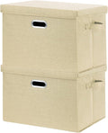 SNWDN 2 Pack Large collapsible Fabric Storage Bins with Lids Fabric storage box with lids for Household and office use (Beige 17.3x11.4x11.8 inches)