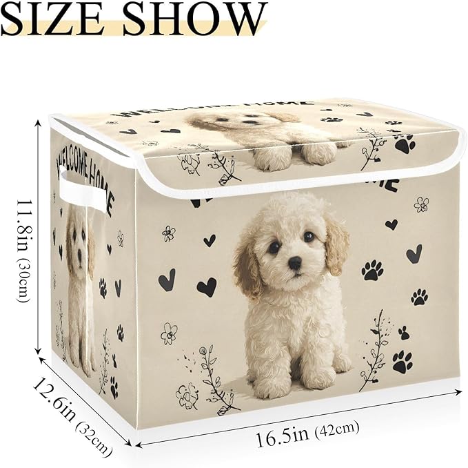 MNSRUU Containers Baskets with Lids Lovely Dog Fabric Foldable Storage Bins Organizer with Lid Collapsible Storage Boxes for Home Bedroom Closet Office
