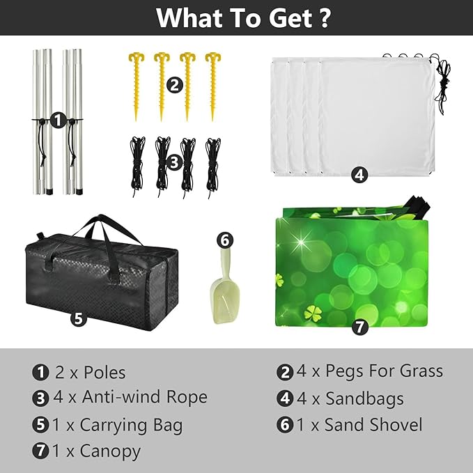 Beach Canopy with Windproof Ropes &amp Sandbags Beach Tent Sun Shade Sun Shelter for Camping Trips Fishing Backyard Fun or Picnics St. Patrick's Day Clover