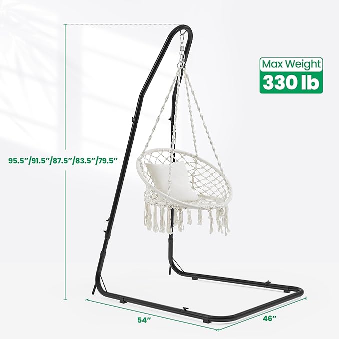 Yaheetech Hammock Stand Only Adjustable Height 79.5-95.5 Double-L Shaped Metal Curved Hammock Chair Stand for Indoor/Outdoor Hanging Egg Swing Chair Max.Weight Capacity 330Lb