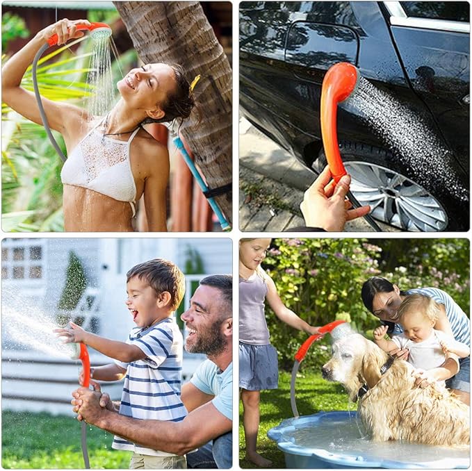Zerone Electric Portable Shower for Camping USB Rechargeable Camping Shower for Car Washing Pet Cleaning Traveling 2m Rubber Water Pipe (Shower)